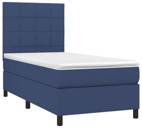 Κρεβάτι Boxspring με Στρώμα &amp; LED Μπλε 90x190 εκ. Υφασμάτινο - Μπλε