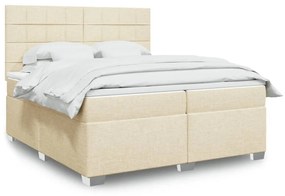 Κρεβάτι Boxspring με Στρώμα Κρεμ 200x200 εκ. Υφασμάτινο - Κρεμ