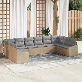 vidaXL Σετ Εξωτερικής Τραπεζαρίας 10 Τεμαχίων με Μαξιλάρια σε Μπεζ Χρώμα Πολυ-Ράτταν