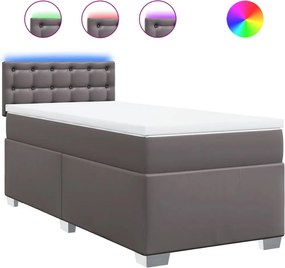 vidaXL Κρεβάτι Boxspring με Στρώμα Γκρι 100x200εκ. από Συνθετικό Δέρμα