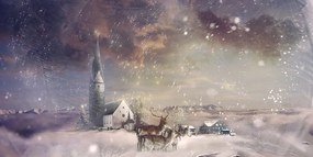 Εικόνα ελαφιών σε χιονισμένο χωριό - 120x60