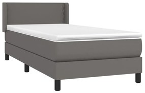 vidaXL Κρεβάτι Boxspring με Στρώμα Γκρι 100x200εκ. από Συνθετικό Δέρμα