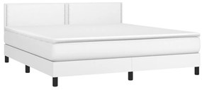 vidaXL Κρεβάτι Boxspring με Στρώμα Λευκό 180x200 εκ. Συνθετικό Δέρμα