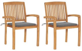 vidaXL Καρέκλες Κήπου 2 τεμ. από Μασίφ Ξύλο Teak με Γκρι Μαξιλάρια