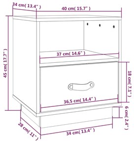 Κομοδίνα 2 τεμ. Γκρι 40x34x45 εκ. από Μασίφ Ξύλο Πεύκου - Γκρι