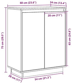 Ντουλάπι Μαύρο 60 x 34 x 75 εκ. από Μασίφ Ξύλο Πεύκου - Μαύρο