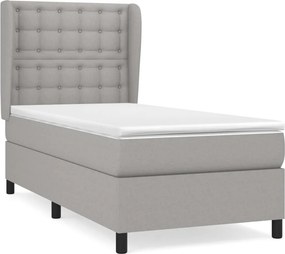 vidaXL Κρεβάτι Boxspring με Στρώμα Ανοιχτό Γκρι 90x200 εκ. Υφασμάτινο