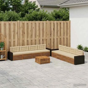 vidaXL Σειρά Καναπέ Εξωτερικού 9 pcs Φυσικό και Μπεζ Πολυεστέρας