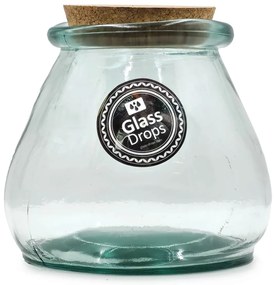 Δοχείο με πώμα φελλού Glass Drops Sac (5917) Aπό 100% ανακυκλωμένο γυαλί, Xωρητικότητας 1.5L, Διαστάσεων Ø 15 x Υ 15 cm