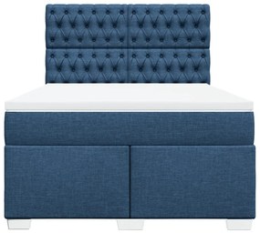 Κρεβάτι Boxspring με Στρώμα Μπλε 140x200 εκ. Υφασμάτινο - Μπλε