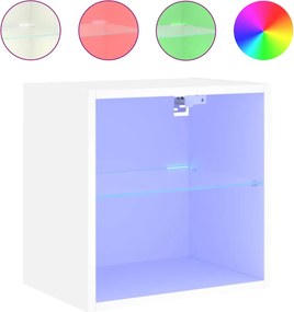 vidaXL Κομοδίνο Επιτοίχιο με Φώτα LED Λευκό