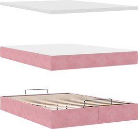vidaXL Οθωμανικό κρεβάτι με στρώμα ροζ 140x200cm Βελούδο