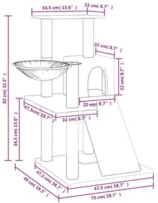 Γατόδεντρο Σκούρο Γκρι 82 εκ. με Στύλους Ξυσίματος από Σιζάλ - Γκρι