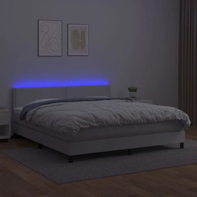 vidaXL Κρεβάτι Boxspring με Στρώμα & LED Λευκό 160x200 εκ. Συνθ. Δέρμα
