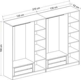 Εξαφυλλη Ντουλαπα με Καθρέπτη Λευκο KALEO 52x180x210