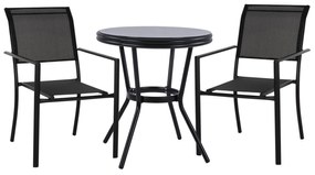 OUTDOOR DINING SET  3PCS ROUND ALUMINUM TABLE Φ70 &amp; ALUMINUM ARMCHAIRS TEXTLINE BLACK