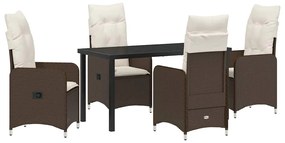vidaXL Σέτ φαγητού για κήπο με μαξιλάρι 5 pcs Καφέ Πολυ ράταν