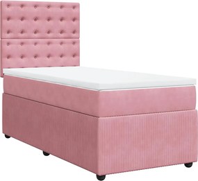 vidaXL Κρεβάτι Boxspring με Στρώμα Ροζ 90x190 εκ. Βελούδινο