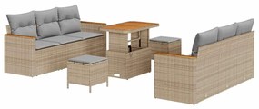 vidaXL Σετ Καναπέ Κήπου με μαξιλάρι 9 pcs Μπεζ Πολυ ράταν