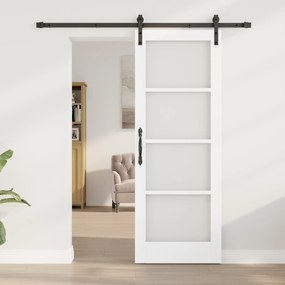 vidaXL Συρόμενη Πόρτα με Σετ Εξαρτημάτων 'ORKDAL' Λευκό Στερεό Ξύλο & Γυαλί