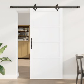vidaXL Συρόμενη Πόρτα με Σετ Υλικών Λευκή 93x202 εκ. Συμπαγές Ξύλο Πεύκου