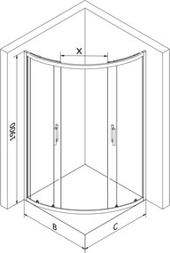 Mexen Rio ημικυκλική καμπίνα ντους 90 x 90 cm, λευκές λωρίδες, χρώμιο +