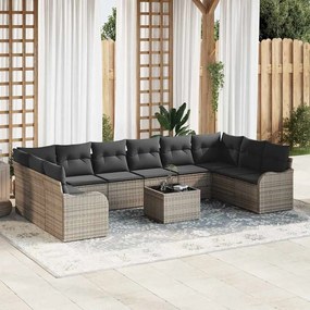 vidaXL Σετ Καναπέ Κήπου με μαξιλάρι 11 pcs Γκρι Πολυ ράταν
