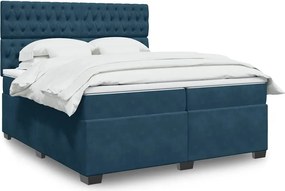 vidaXL Κρεβάτι Boxspring με Στρώμα Μπλε 200x200 εκ. Βελούδινο
