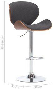 vidaXL Σκαμπό Μπαρ Γκρι Υφασμάτινο