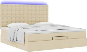 vidaXL Οθωμανικό κρεβάτι με στρώμα &amp; LEDs Cream 160x200cm ύφασμα