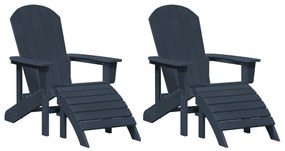 vidaXL Καρέκλες Adirondack με Πόδια 2 τμχ Ναυτικό Μπλε HDPE