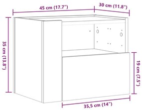 Κομοδίνο Επιτοίχιο Γκρι Σκυροδέματος 45x30x35 εκ. - Γκρι