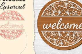 Σετ των 2 Intra απο ξύλο plywood 3mm-4mm πάχος - Flower Welcome Lasercut Δίασταση 20x20 cm INTRAFABR-122600011