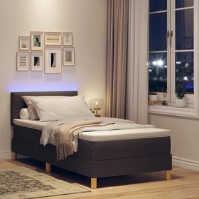 vidaXL LED Κρεβάτι με βάθρο Σκούρο Καφέ 100 x 200 cm ύφασμα