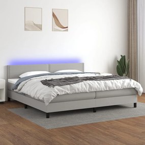 Κρεβάτι Boxspring με Στρώμα &amp; LED Αν.Γκρι 200x200εκ. Υφασμάτινο