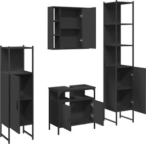 vidaXL Σετ Ντουλάπι Μπάνιου 4 Τεμαχίων Μαύρο από Επεξεργασμένο Ξύλο