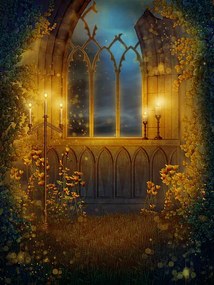 Εικονογράφηση Window with candles and vines, FairytaleDesign