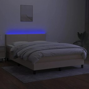 vidaXL Κρεβάτι Boxspring με Στρώμα &amp; LED Κρεμ 140x190 εκ. Υφασμάτινο