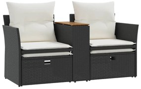 vidaXL Καναπές Κήπου Διθέσιος με Σκαμπό Μαύρος Συνθετικό Ρατάν