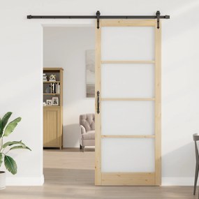 vidaXL Συρόμενη Πόρτα με Σετ Εξαρτημάτων 93x232 εκ. Συμπαγές Ξύλο Πεύκου