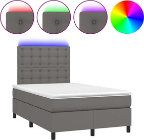 vidaXL Κρεβάτι Boxspring με Στρώμα &amp; LED Γκρι 120x190 εκ. Συνθ. Δέρμα