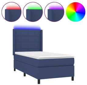 Κρεβάτι Boxspring με Στρώμα &amp; LED Μπλε 100x200 εκ. Υφασμάτινο - Μπλε