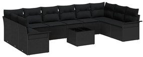 vidaXL Σετ Καναπέ Κήπου με μαξιλάρι 11 pcs Μαύρο Πολυ ράταν