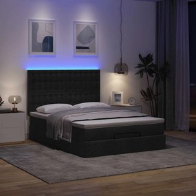 vidaXL Οθωμανικό κρεβάτι με στρώμα &amp; LEDs Μαύρο 140x190 cm Ύφασμα