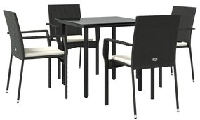 vidaXL Σετ Τραπεζαρίας Κήπου 5 Τεμαχίων Μαύρο Συνθ. Ρατάν με Μαξιλάρια
