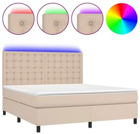 vidaXL Κρεβάτι Boxspring Στρώμα&LED Καπουτσίνο 160x200 εκ. Συνθ. Δέρμα