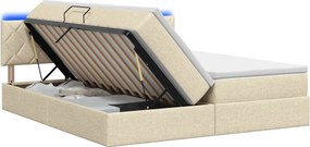 vidaXL LED Κρεβάτι αποθήκευσης με στρώμα Κρεμ 180 x 200 cm Ύφασμα