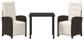 vidaXL Σέτ φαγητού για κήπο με μαξιλάρι 3 pcs Καφέ συνθετικό ρατάν