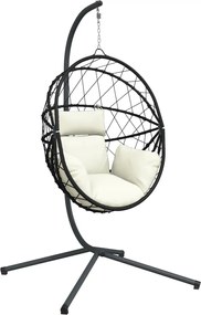 vidaXL Πολυθρόνα Egg Κρεμαστή με Βάση Μπεζ Συνθ. Ρατάν / Ατσάλι