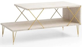 Τραπέζι Σαλονιού Loire 854KLN4764 100x50x40cm Travertine Beige-Gold